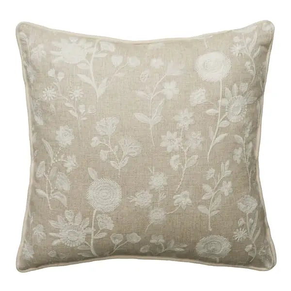 Fable Ivory, Sustainable Feather, Cushion Linen & Linen Blend Embroidered & Floral Andrew Martin
