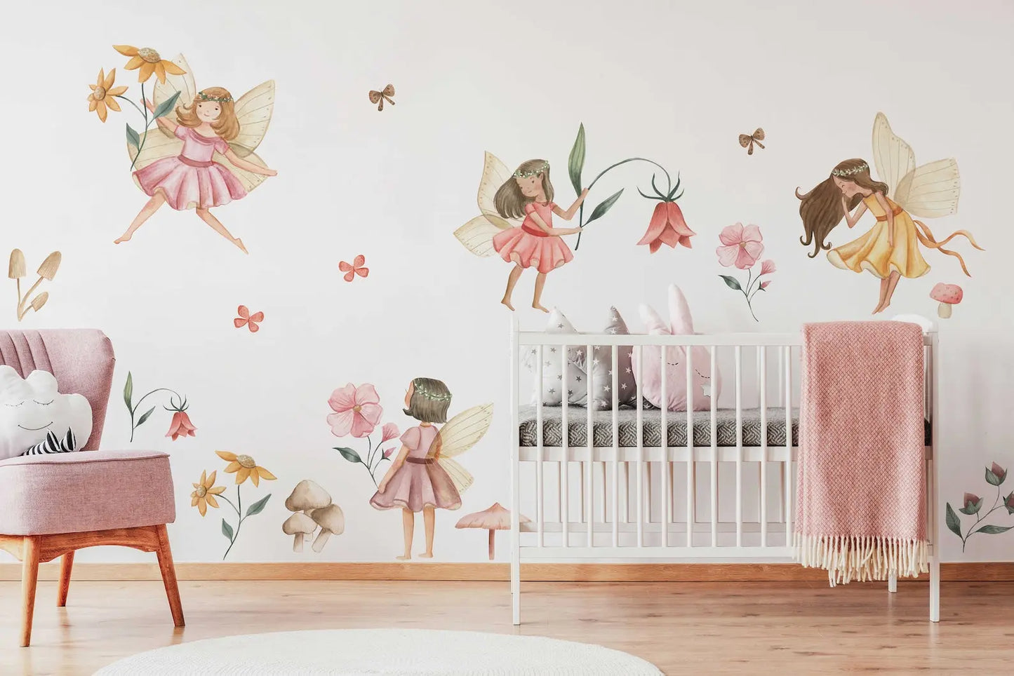 Fairy Wall Decal | Watercolor Fairies Wall Decal | Nursery Fairytale Sticker ClickWalls