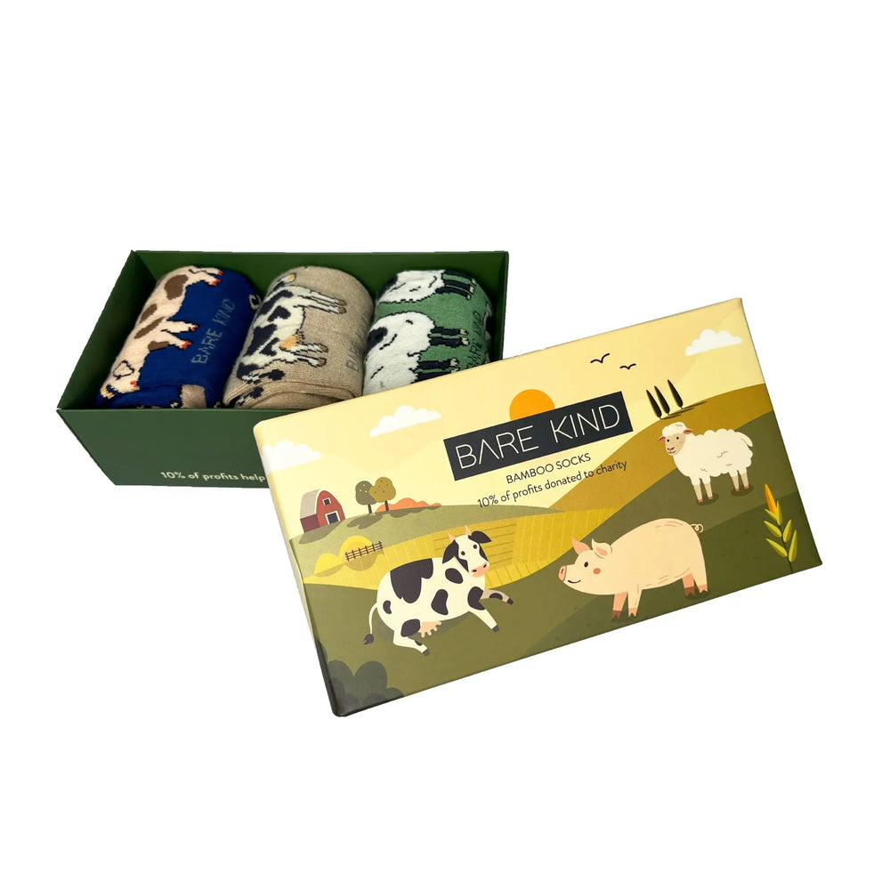 Farm Animals Bamboo Socks Gift Box of 3 Bare Kind