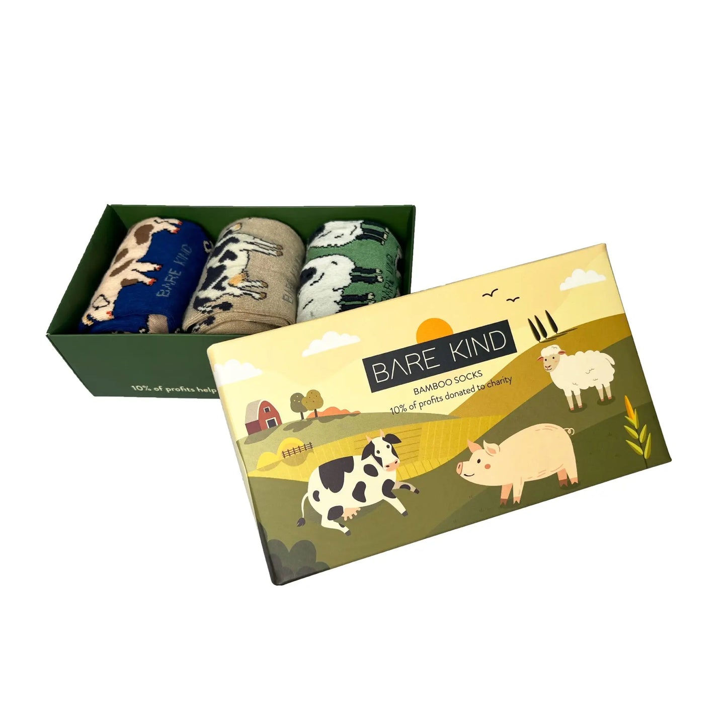 Farm Animals Bamboo Socks Gift Box of 3 Bare Kind