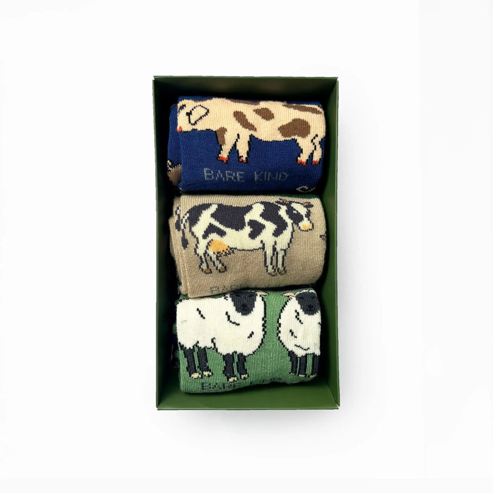 Farm Animals Bamboo Socks Gift Box of 3 Bare Kind