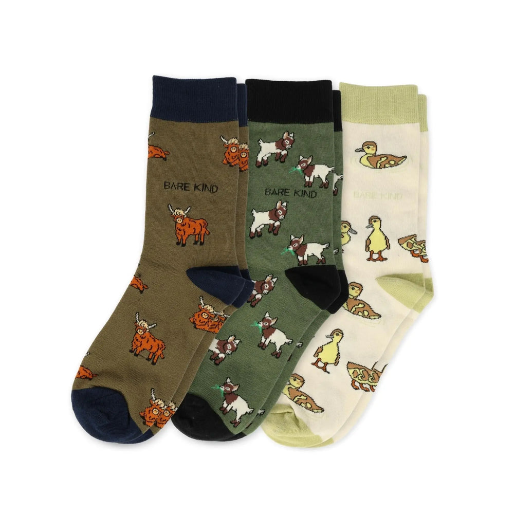 Farm Animals Bundle of 3 Bamboo Sock Set Bare Kind