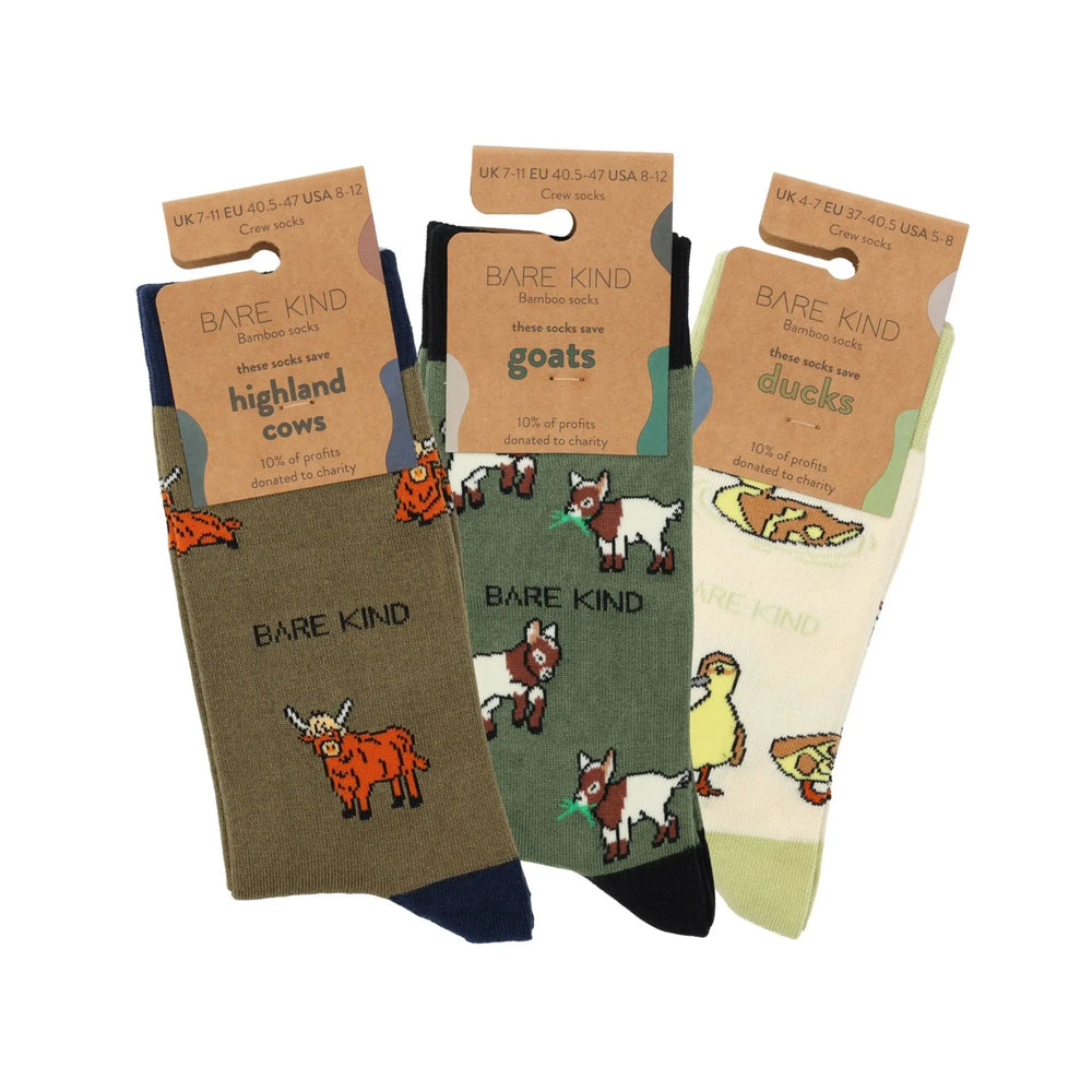 Farm Animals Bundle of 3 Bamboo Sock Set Bare Kind