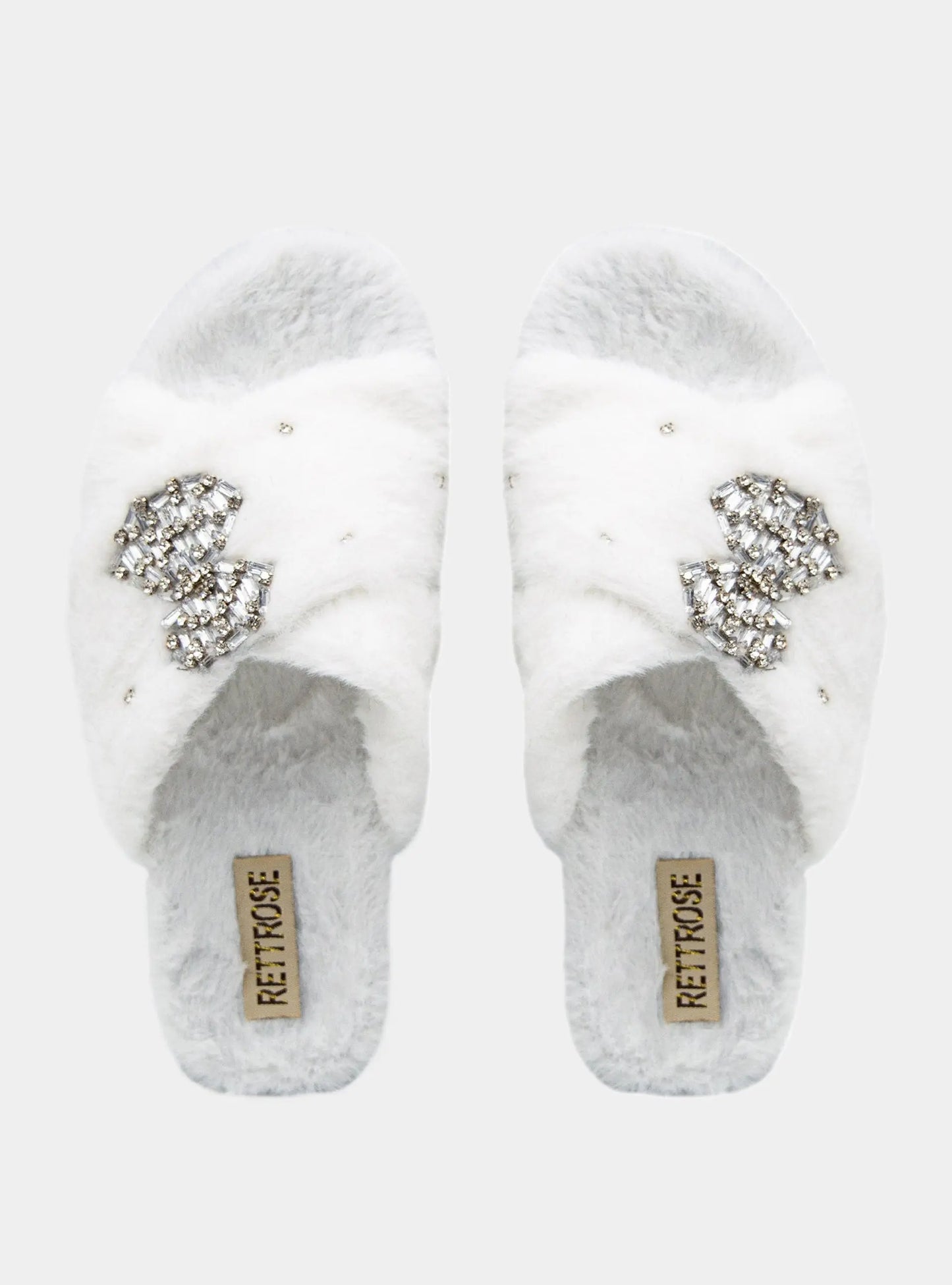 Fefe Cream Luxury Plush Diamanté Embellished Handmade Slipper Rettrose