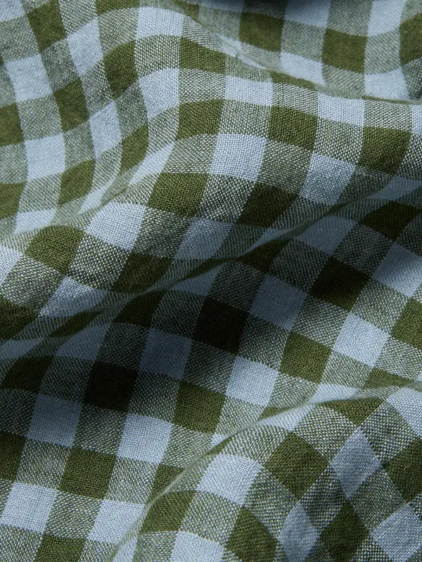 Fern Green & Dusk Blue Colour Drenched Gingham Linen Blend Duvet Cover Piglet