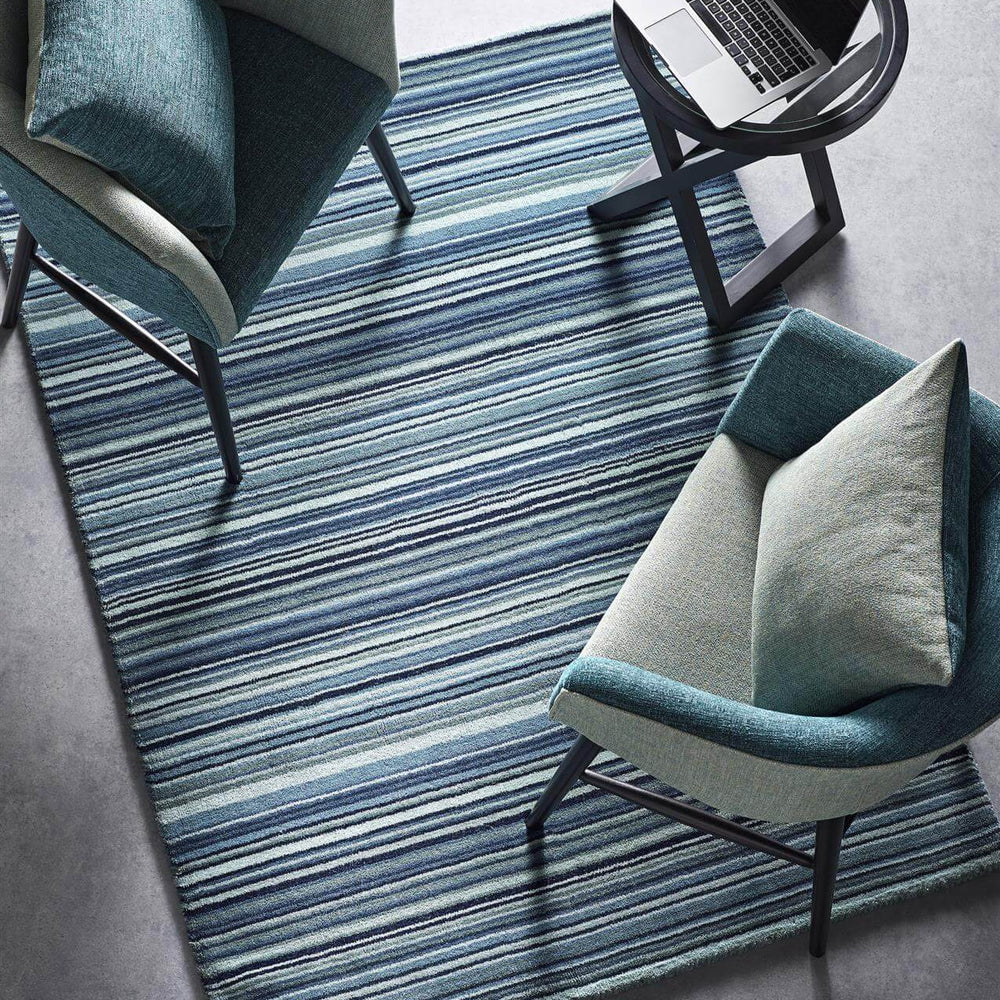 Fine Stripes Blue Wool Rug The Rugs