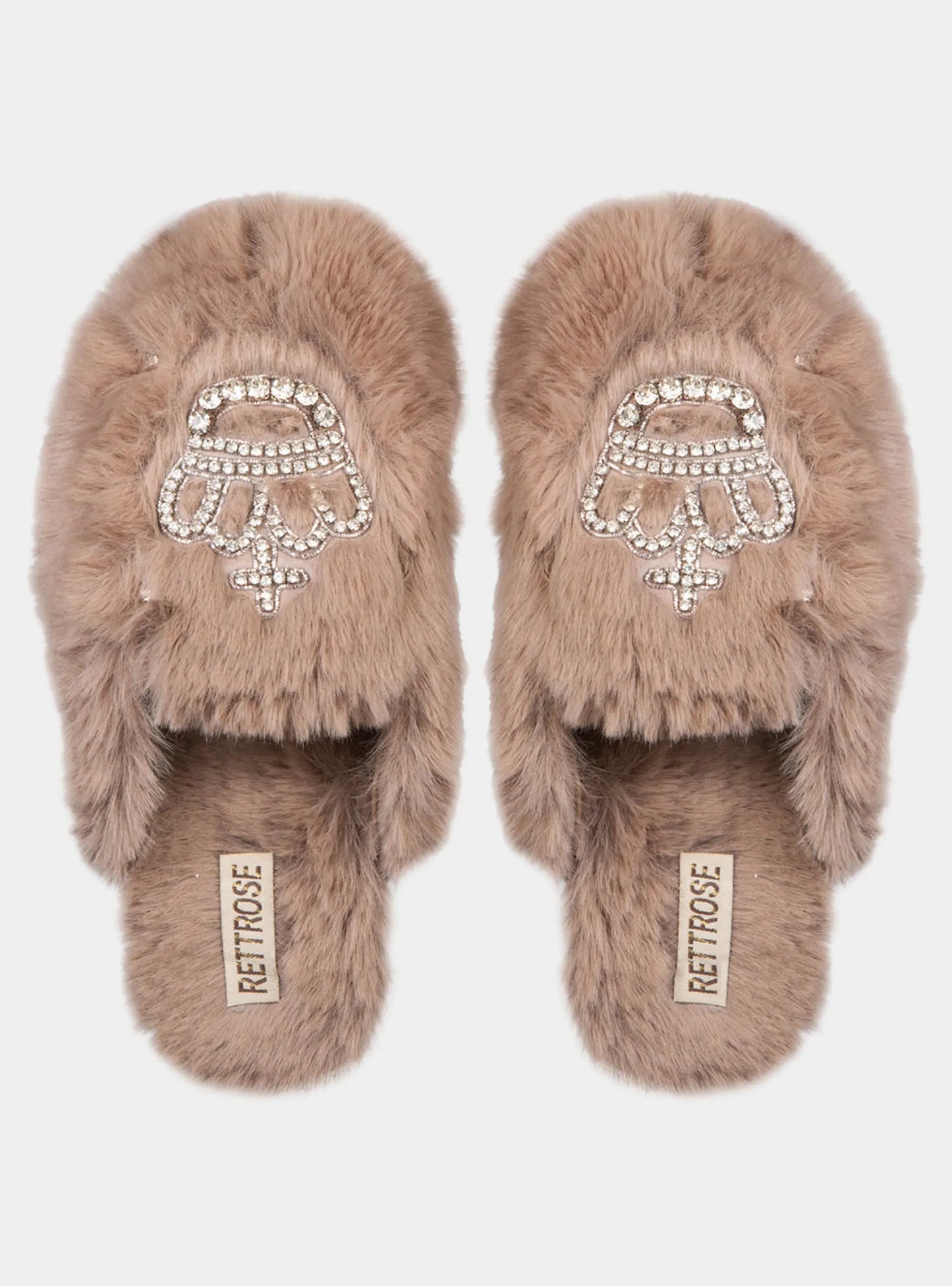 Finley Beige Luxury Faux Fur Comfortable Diamanté Embellished Women’s Slippers for women Rettrose