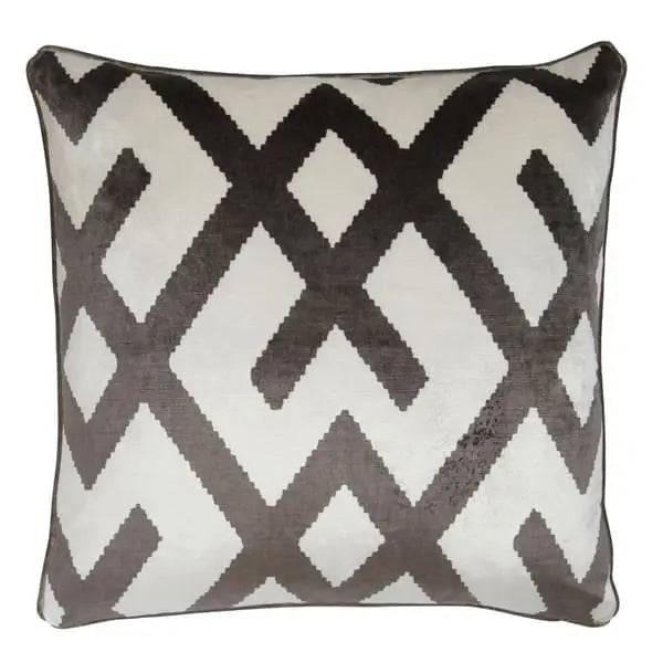 Fitzroy Grey, Sustainable Feather, Cushion Velvet Geometric Andrew Martin