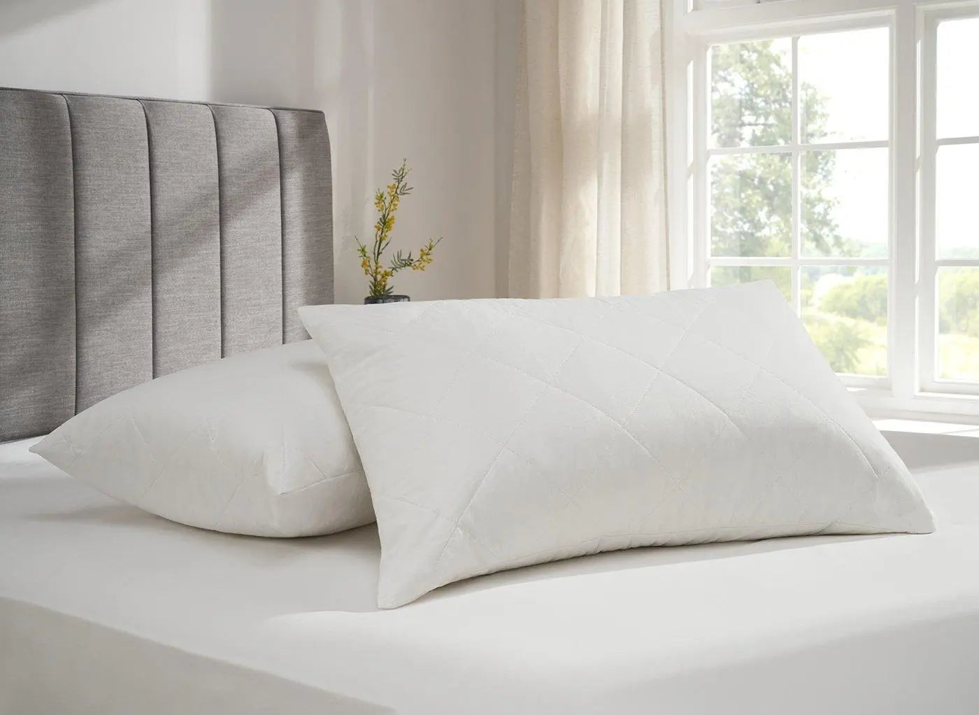 Flaxby Quilted Pure Cotton Pillow Protector Pair Dreams