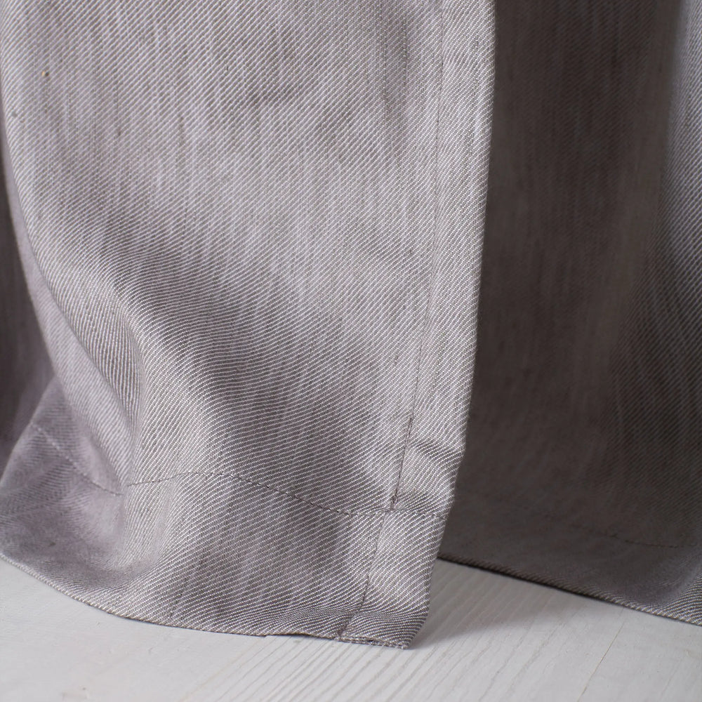 Flint Grey Twill Cotton Linen Blackout Pencil Pleat Curtains (Pair) The Secret Linen Store