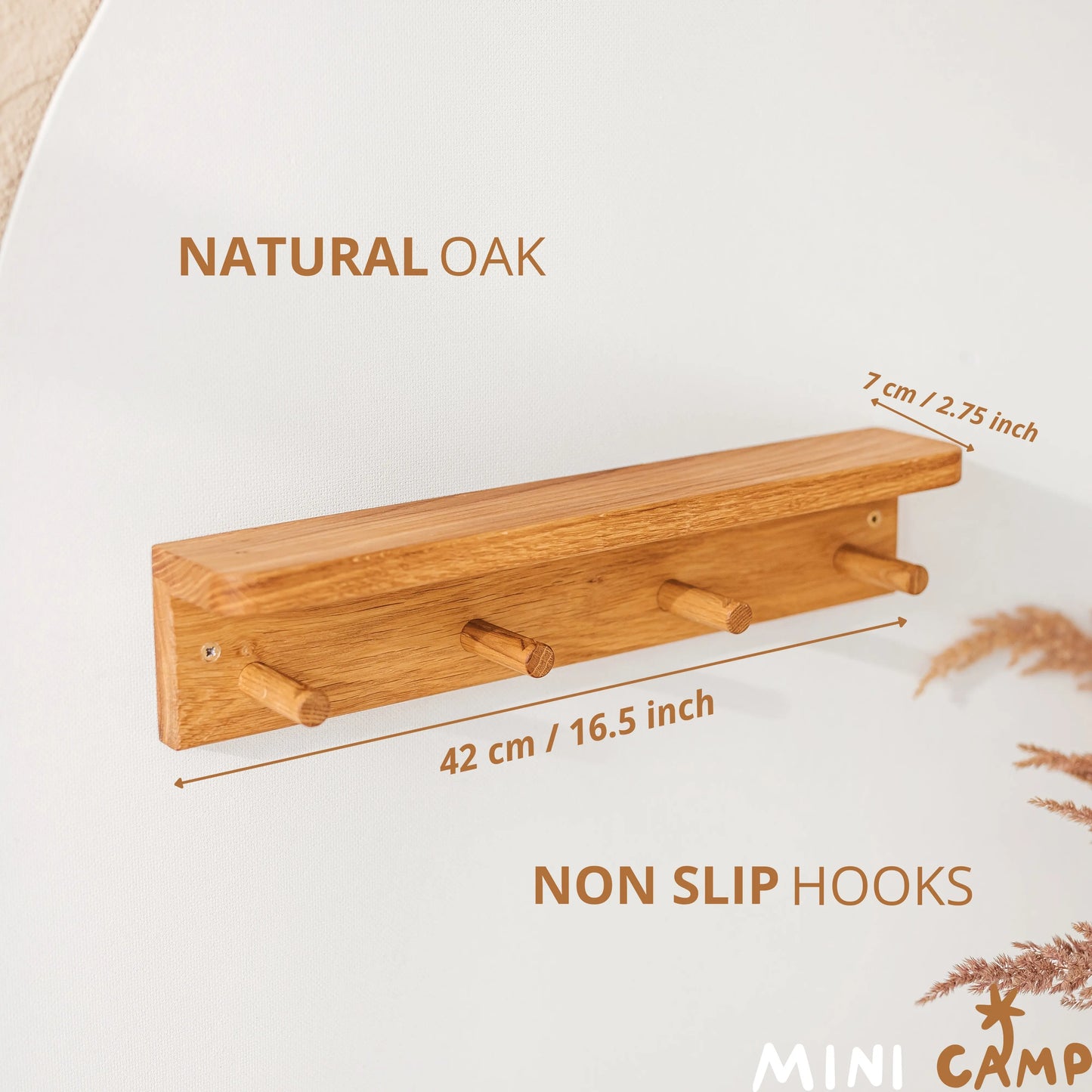 Floating Kids Bookshelf with Coat Hooks Made of Solid Oak MINICAMP