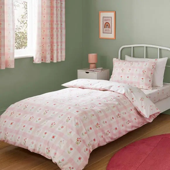 Floral Gingham Polycotton Duvet Cover & Pillowcase Set Dunelm