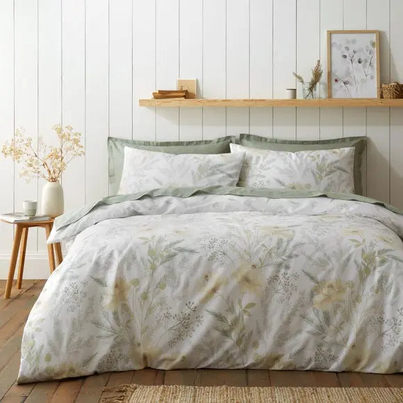 Floral Shadows 100% Cotton Duvet Cover and Pillowcase Set Dunelm