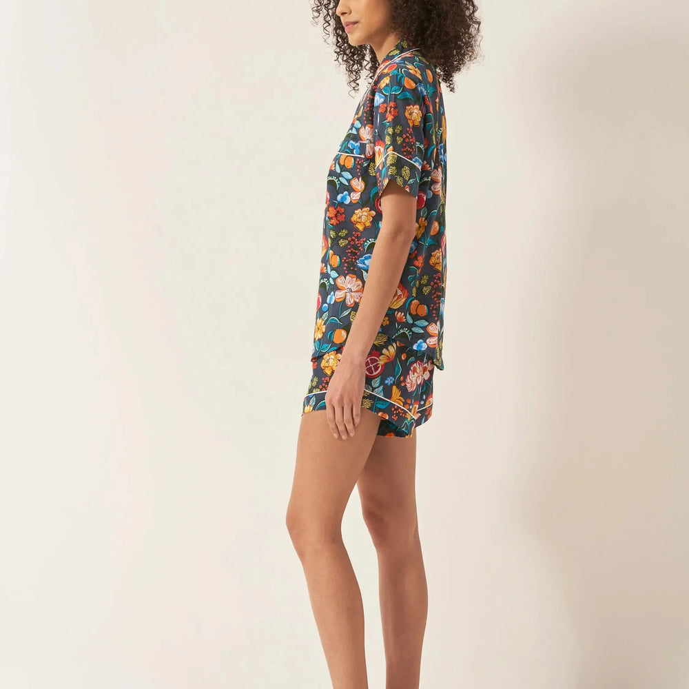 Florals on Navy Women's Short Sleeve Organic Cotton Pyjama Short Set Myza