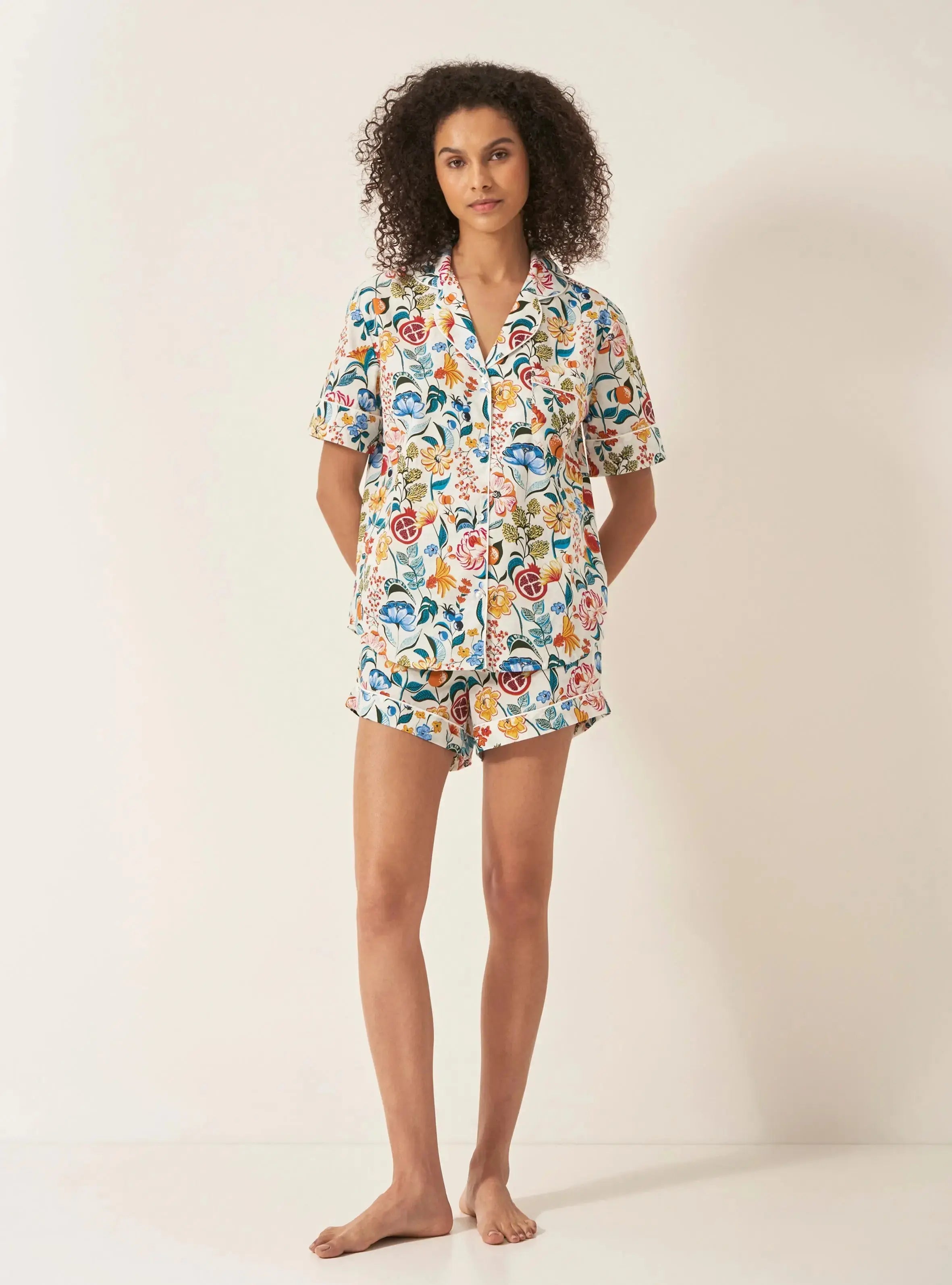 Florals on White Women's Short Sleeve Organic Cotton Pyjama Short Set ...