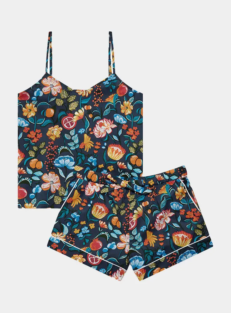 Florals on Navy Women's Cami Organic Cotton Short Set Myza