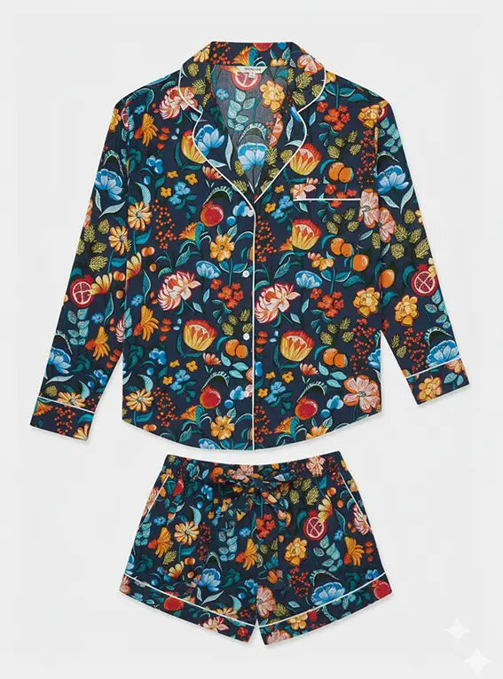 Florals on Long Sleeve Organic Cotton Pyjama Short Set