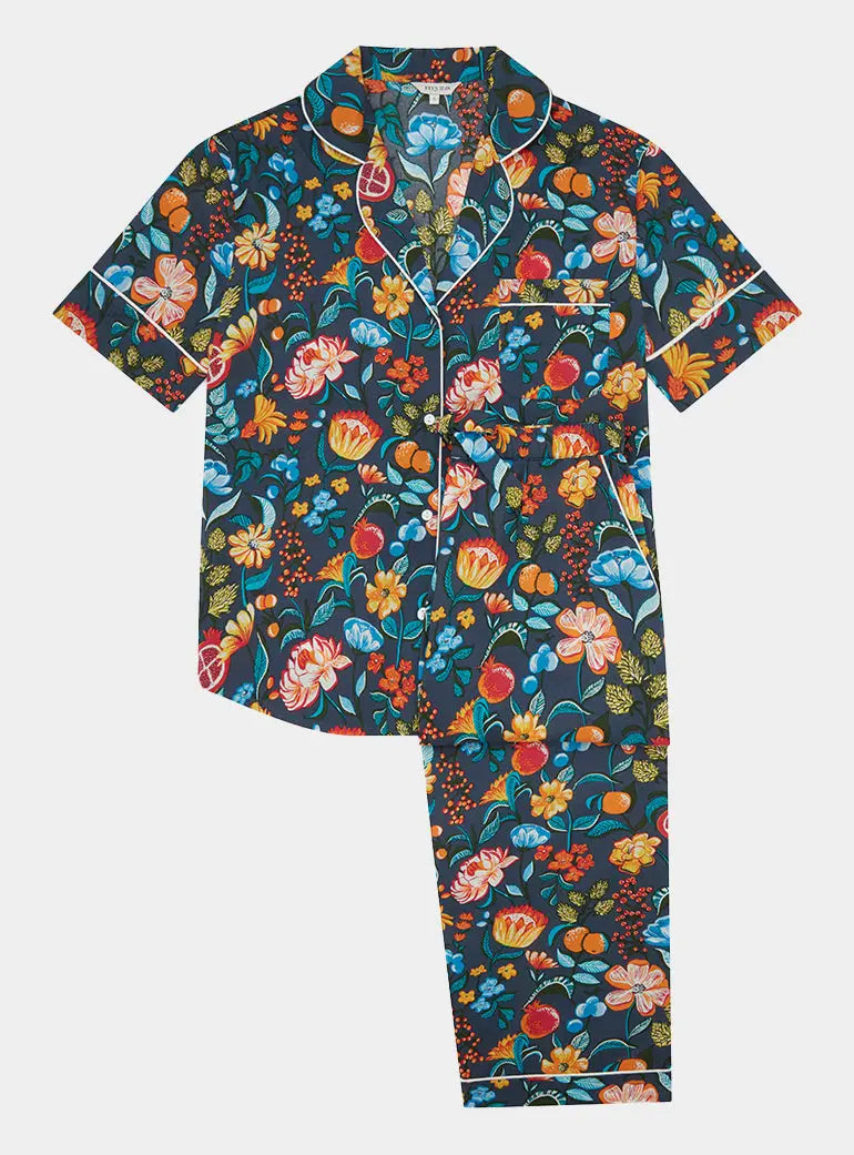 Florals on Short Sleeve Organic Cotton Pyjama Trouser Set