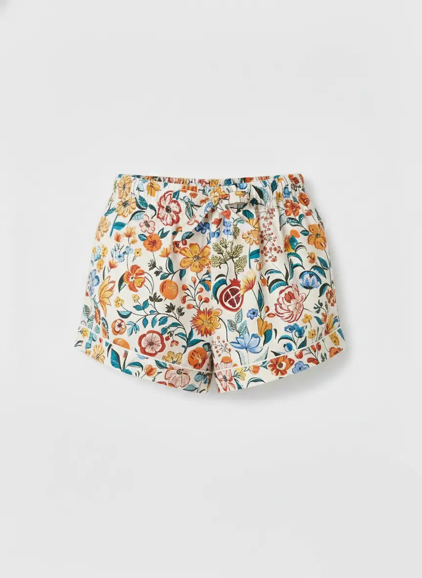 Florals on White Organic Cotton Pyjama Shorts Myza