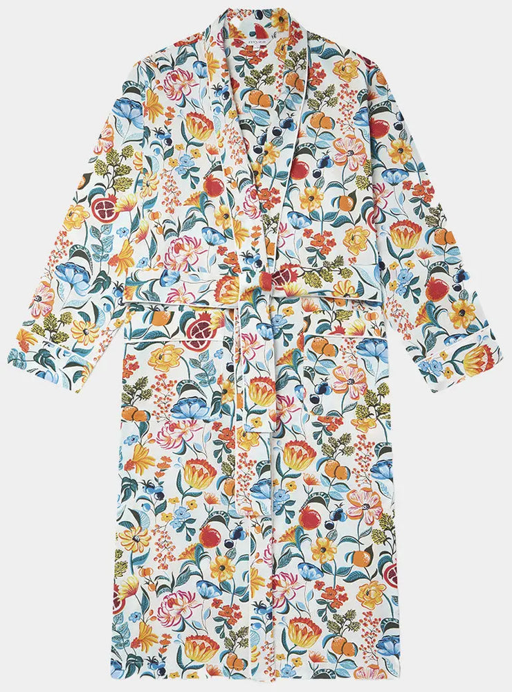 Florals on White Organic Cotton Robe Myza