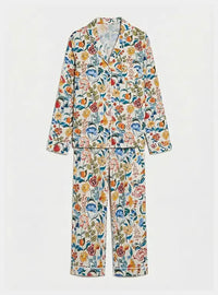 Florals on White Women's Long Sleeve Organic Cotton Pyjama Trouser Set Myza
