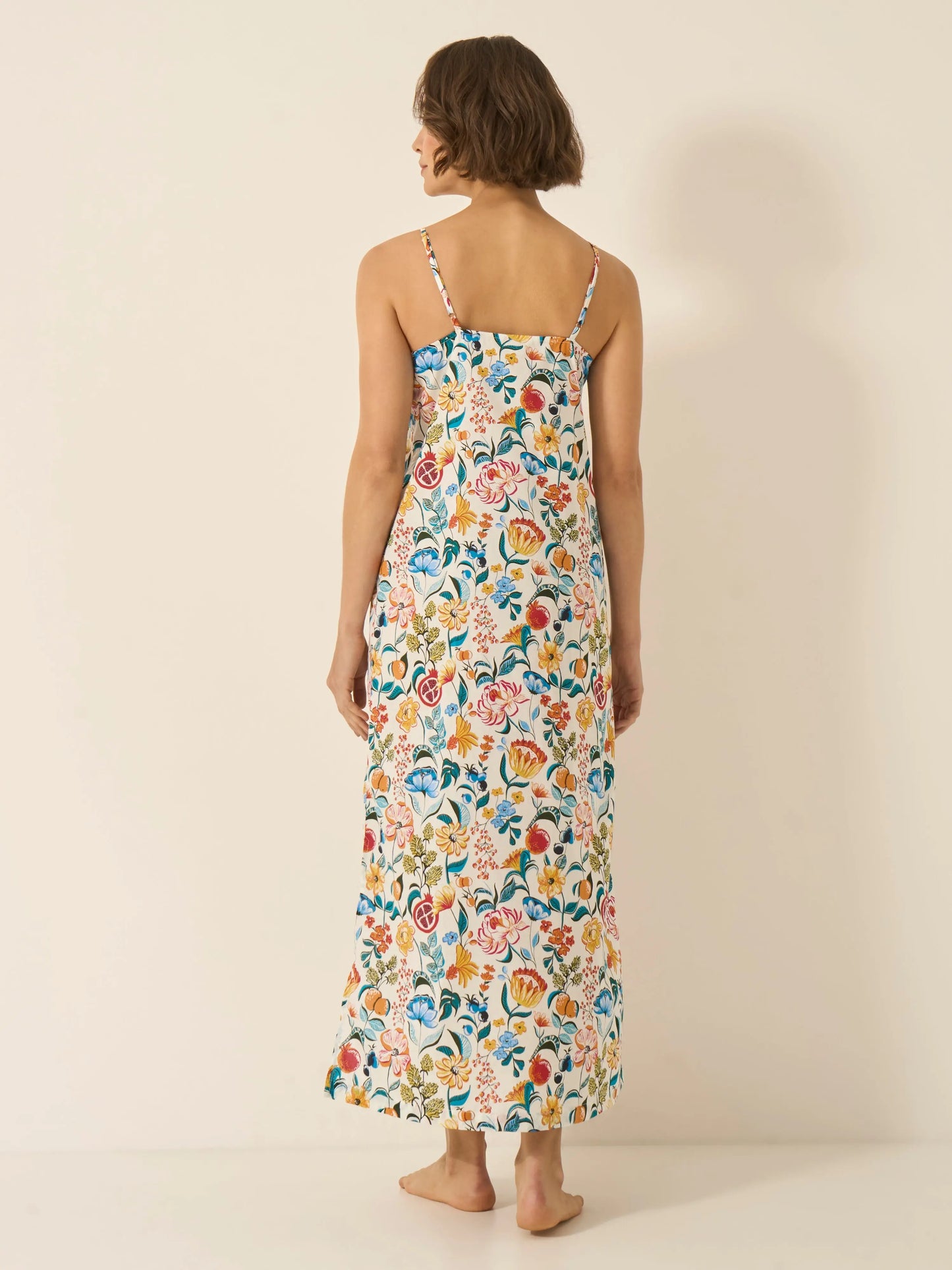 Florals on White Women's a-line Slip Organic Cotton Nightdress S Florals on White Women's a-line Slip Organic Cotton Nightdress S