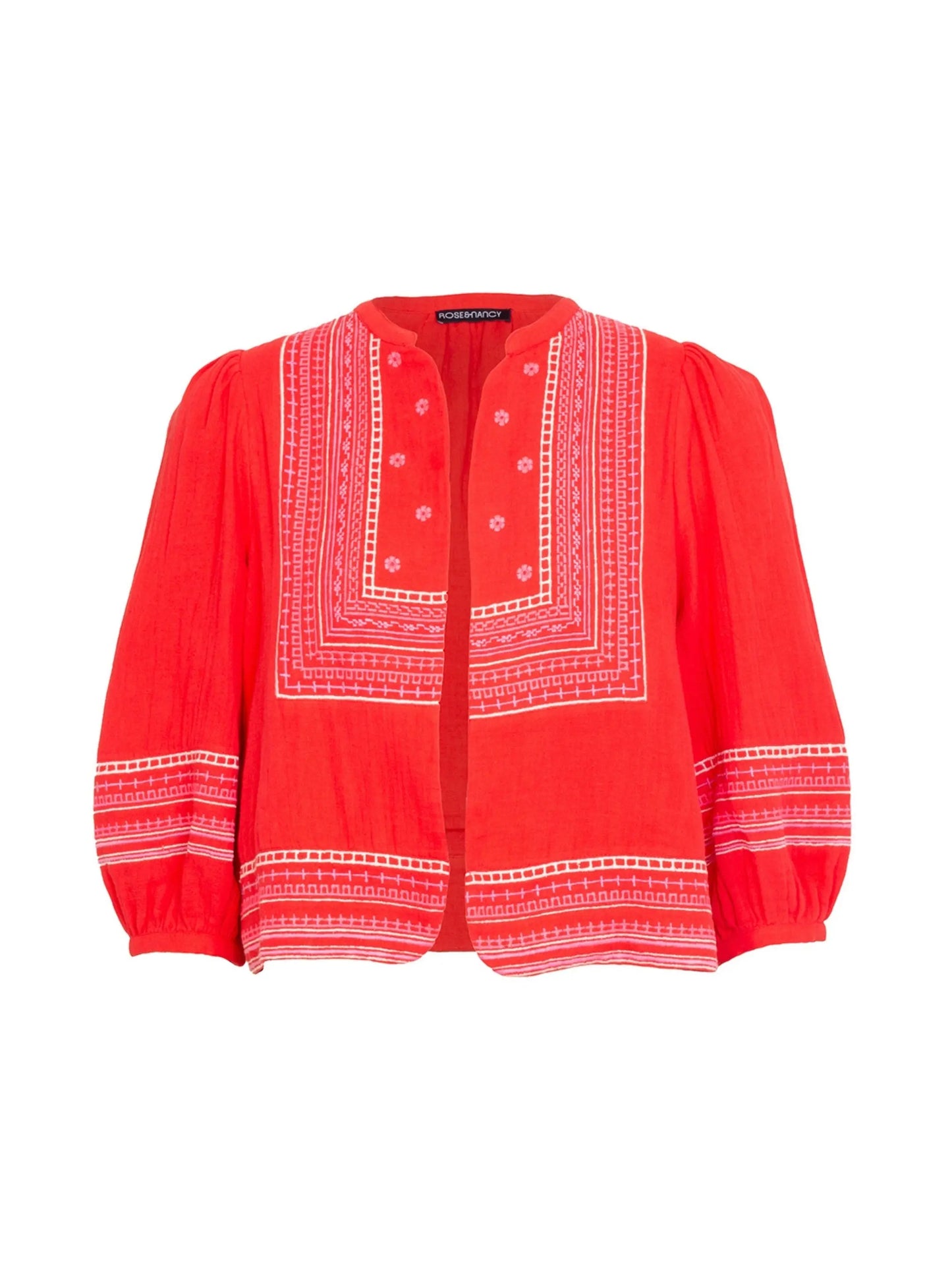 Florence Coral Red Embroidered Easy Throw-On Jacket Rose & Nancy