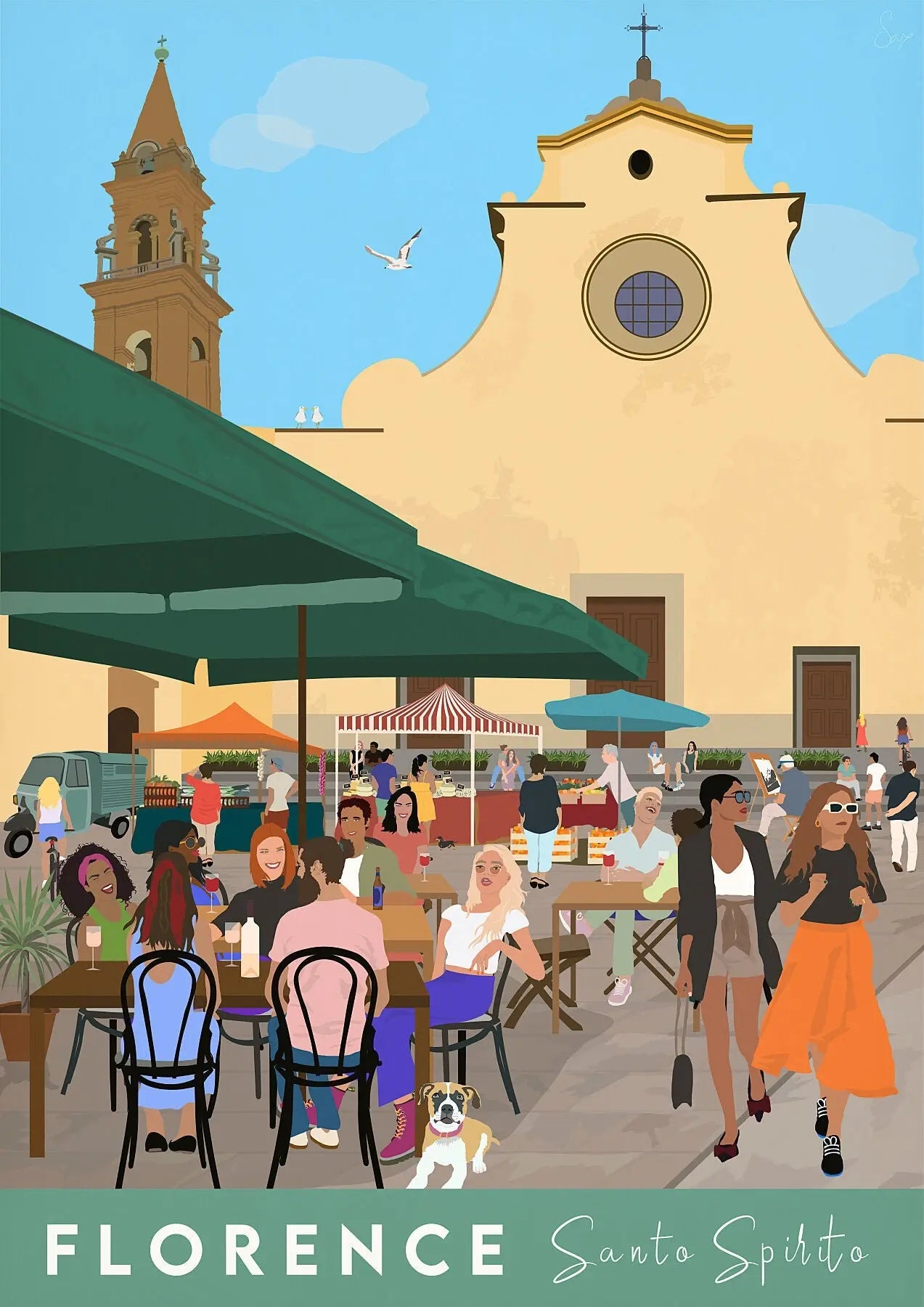 Florence Santo Spirito Travel art by SAX Doodle