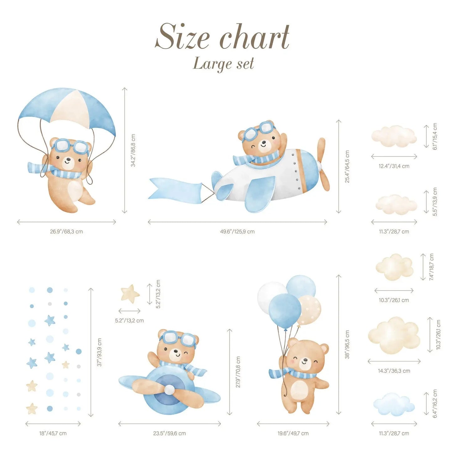 Flying Bears Wall Decals | Nursery Bear Wall Decal | Airplane Wall Decal | Boys Girls Room Decal | Blue and Pink Watercolor Bear Decal ClickWalls