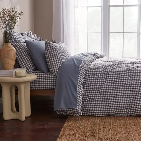 Folkstone Blue Portloe Woven Gingham Duvet Cover & Pillowcase Set Dunelm