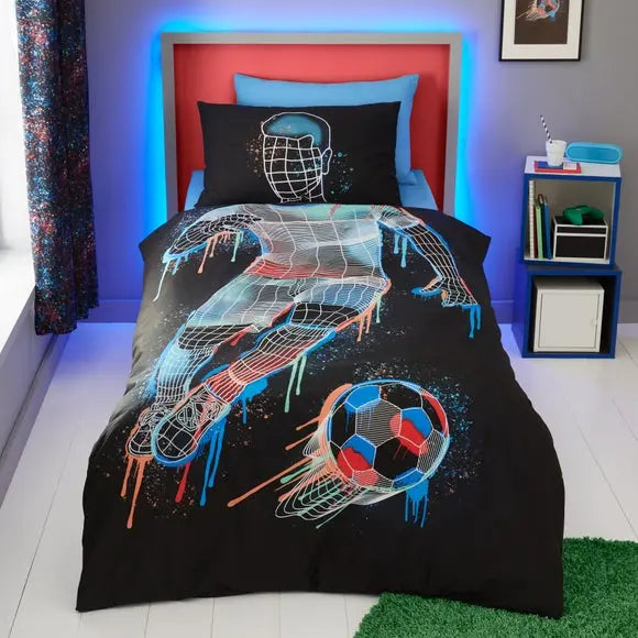 Football Graphic Boys Single Duvet Cover and Pillowcase Set Dunelm