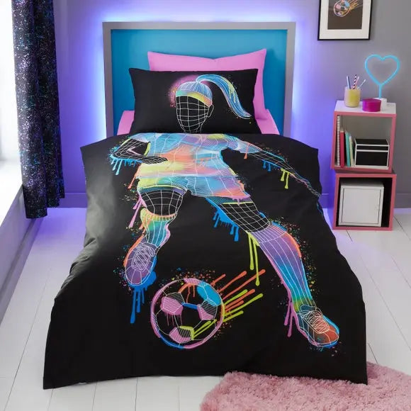 Football Graphic Girl Single Duvet Cover and Pillowcase Set Dunelm