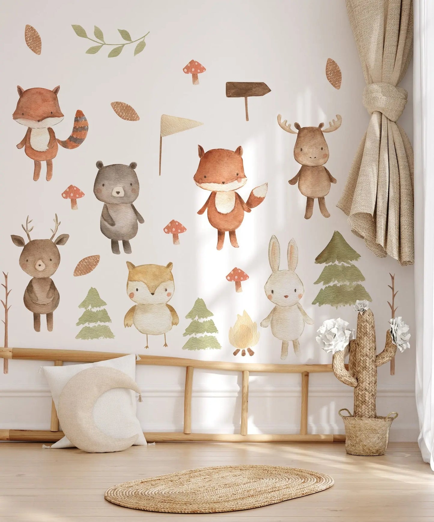 Forest Animals Nursery Wall Decal | Woodland Nursery Decal | Watercolor Bear, Deer, Owl, Fox, Rabbit Stickers | Peel and Stick Wall Decal ClickWalls