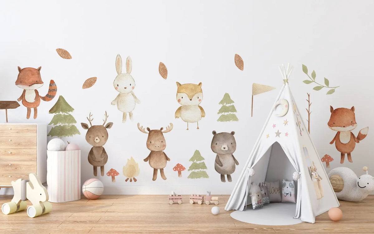 Forest Animals Nursery Wall Decal | Woodland Nursery Decal | Watercolor Bear, Deer, Owl, Fox, Rabbit Stickers | Peel and Stick Wall Decal ClickWalls