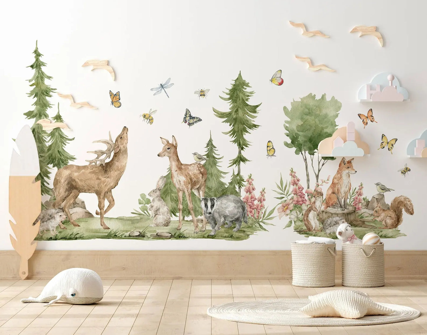 Forest Animals Wall Decal | Cute Animals with Big Trees Wall Sticker | Nursery Watercolor Forest Animals Wall Decals ClickWalls