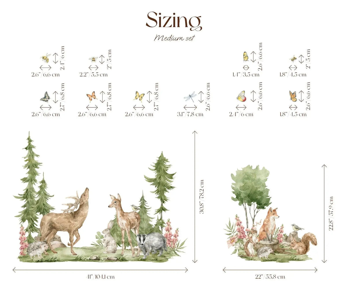 Forest Animals Wall Decal | Cute Animals with Big Trees Wall Sticker | Nursery Watercolor Forest Animals Wall Decals ClickWalls