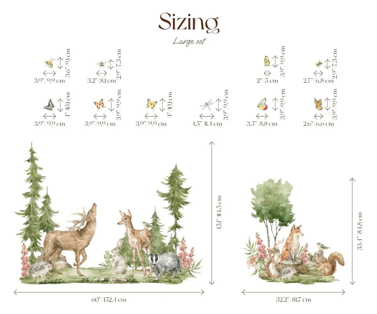 Forest Animals Wall Decal | Cute Animals with Big Trees Wall Sticker | Nursery Watercolor Forest Animals Wall Decals ClickWalls