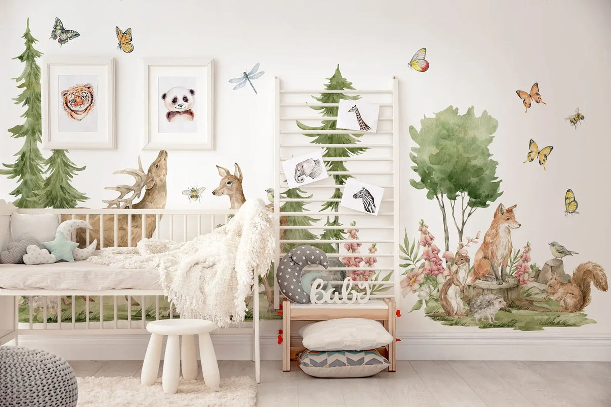 Forest Animals Wall Decal | Cute Animals with Big Trees Wall Sticker | Nursery Watercolor Forest Animals Wall Decals ClickWalls