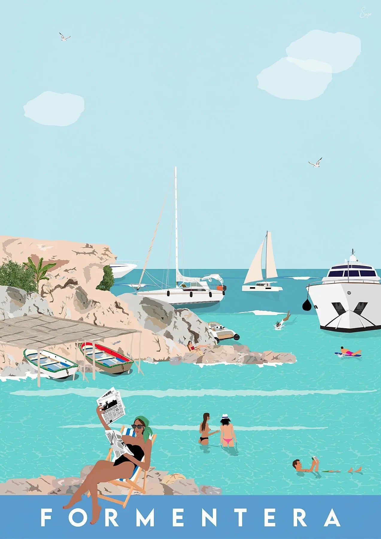 Formentera, Ibiza Travel art by SAX Doodle