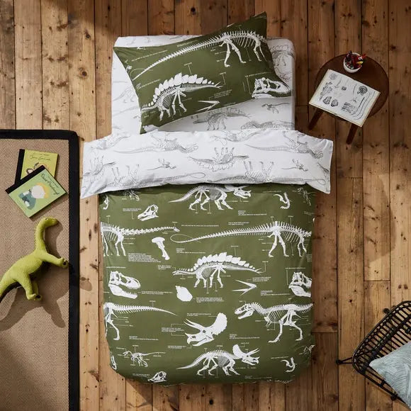 Fossil Forager 100% Cotton Reversible Duvet Cover and Pillowcase Set Dunelm