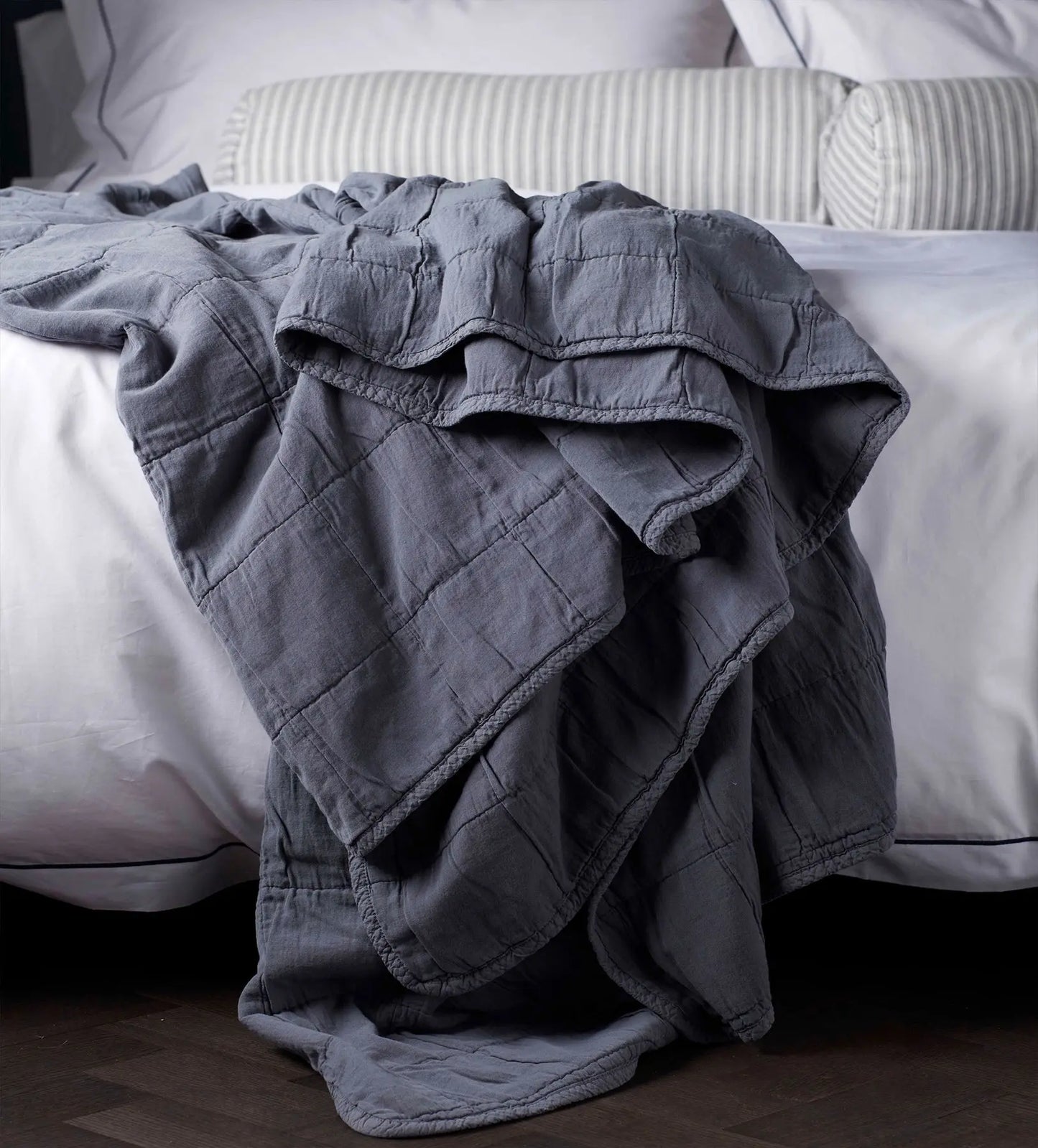 French Blue Finn 100% Cotton Quilted Throw The Secret Linen Store