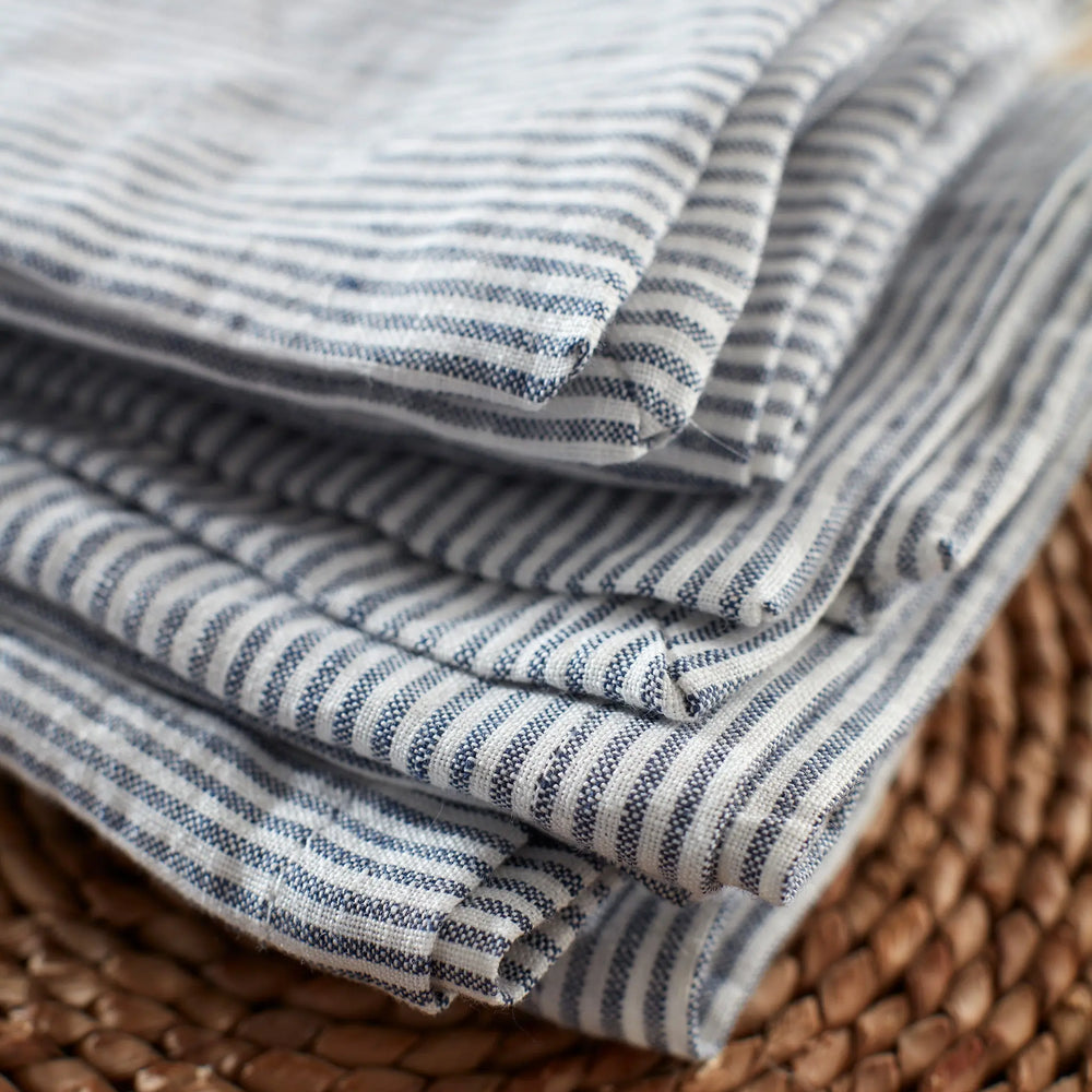 French Blue Sid Stripe 100% Linen Napkins - Set of 4 The Secret Linen Store