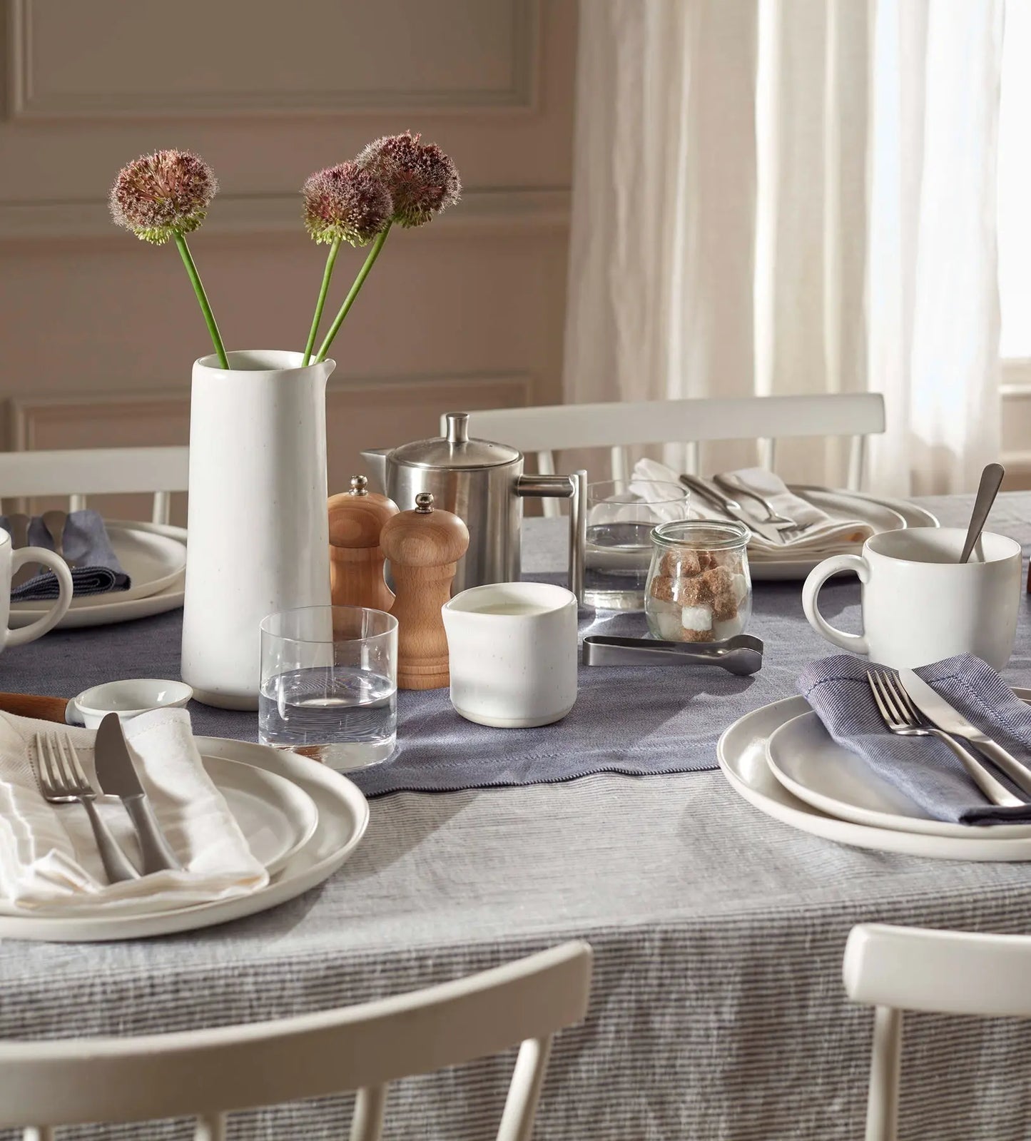 French Blue Sid Stripe 100% Linen Tablecloth The Secret Linen Store