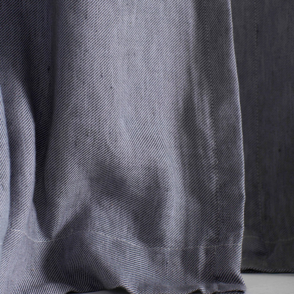 French Blue Twill Cotton Linen Blackout Pencil Pleat Curtains (Pair) The Secret Linen Store