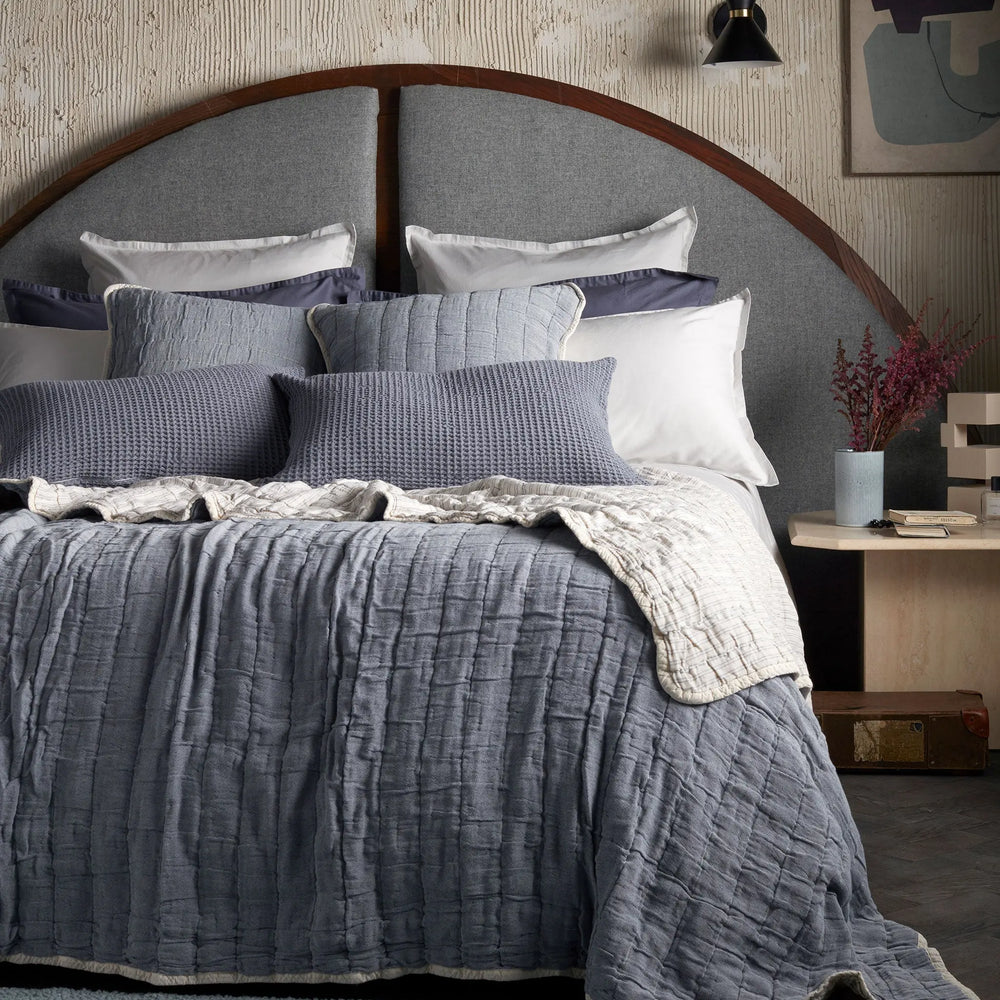 French Blue Vivienne 100% Cotton Quilted Throw The Secret Linen Store