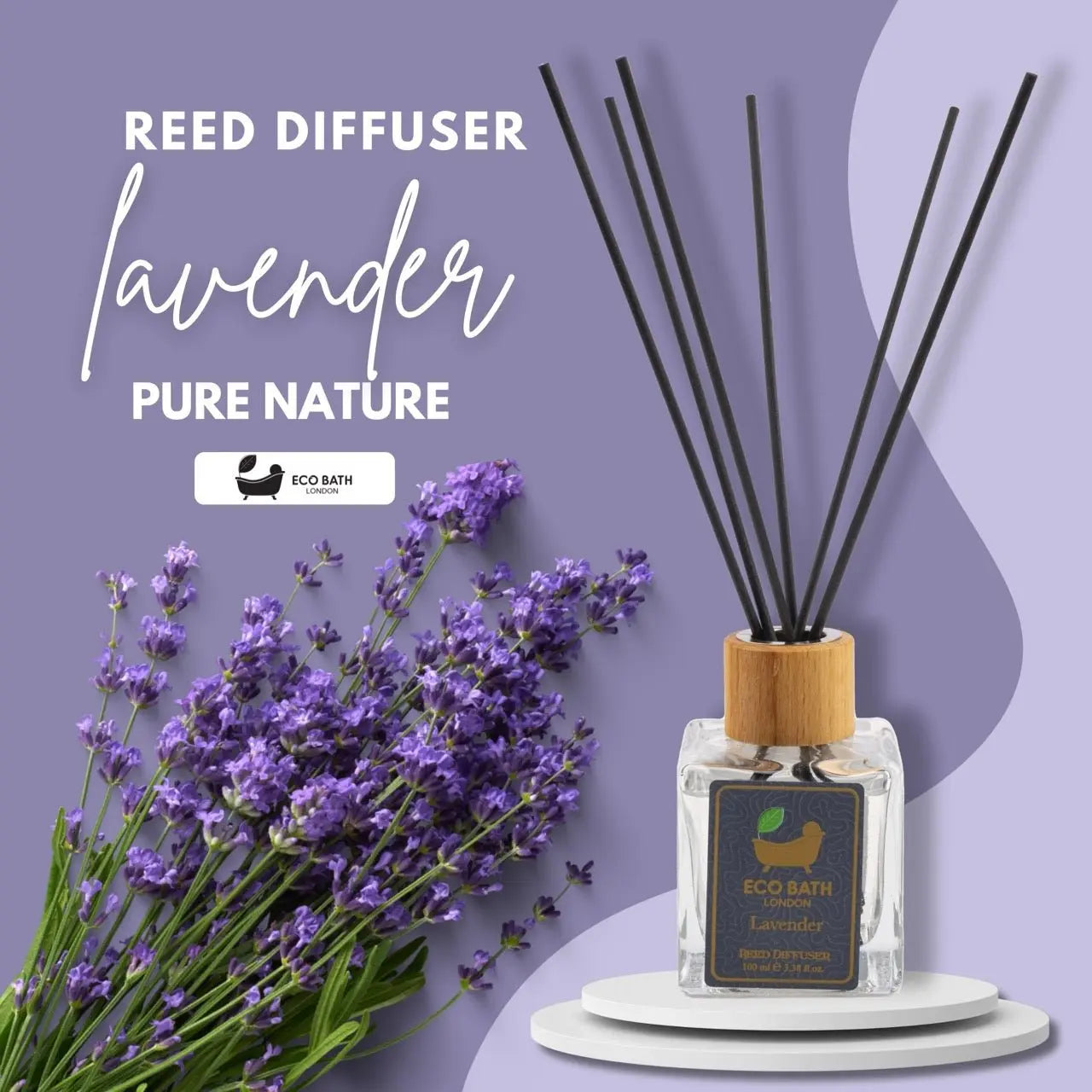 French Lavender Reed Diffuser - Luxurious Home Fragrance with Natural Essential French Lavender Oil, 100ml (3.38 Fl.Oz) Eco Bath London
