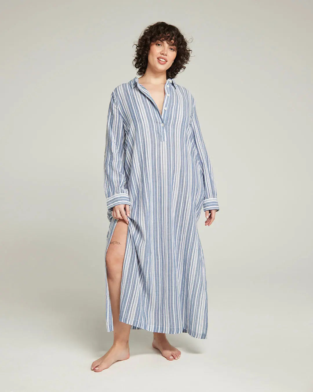 French Navy Stripe Maxi Shirt Nudea