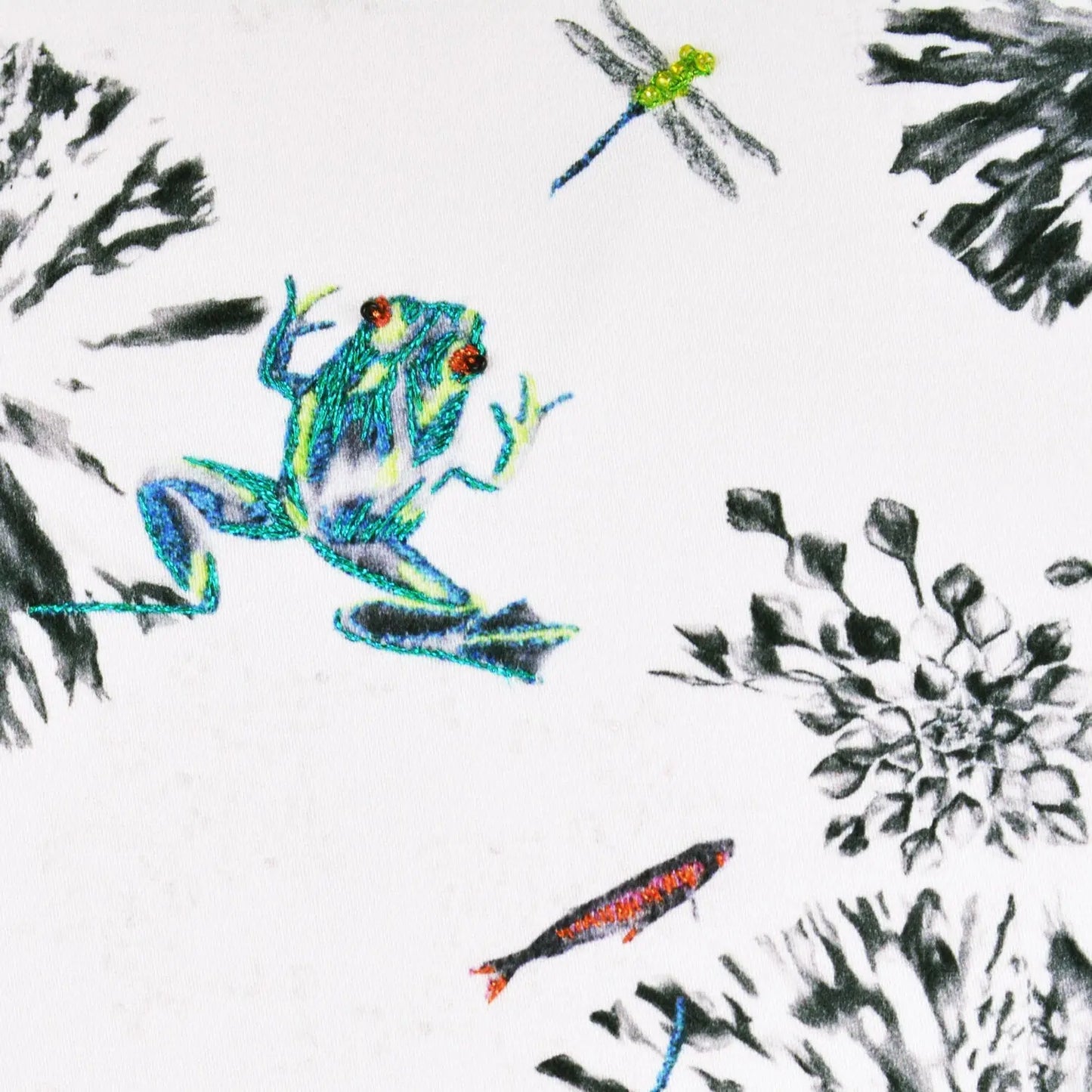 Frog Hand Embroidered Cushion - Green Susannah Weiland Collections