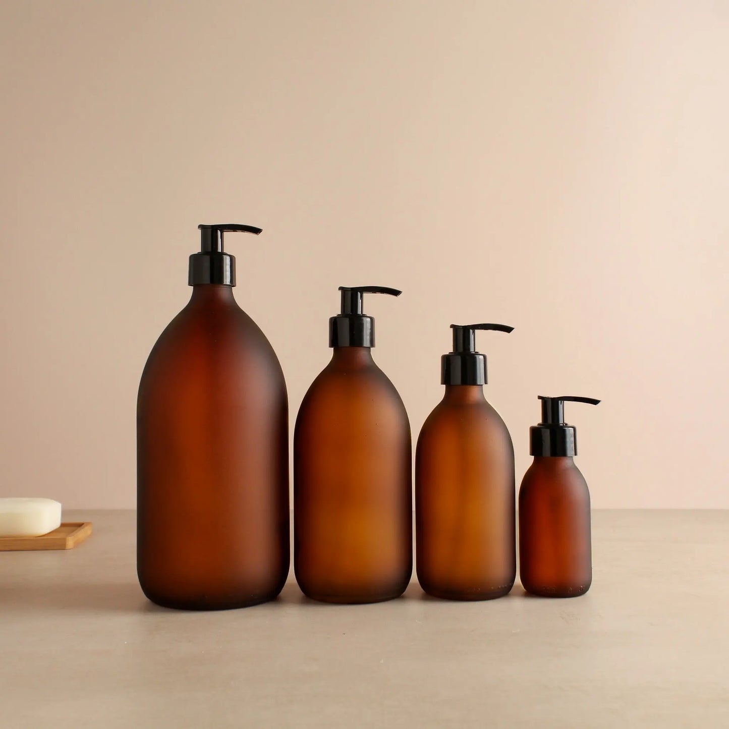 Frosted Amber Glass Dispenser Bottle With Black Pump Namie Home