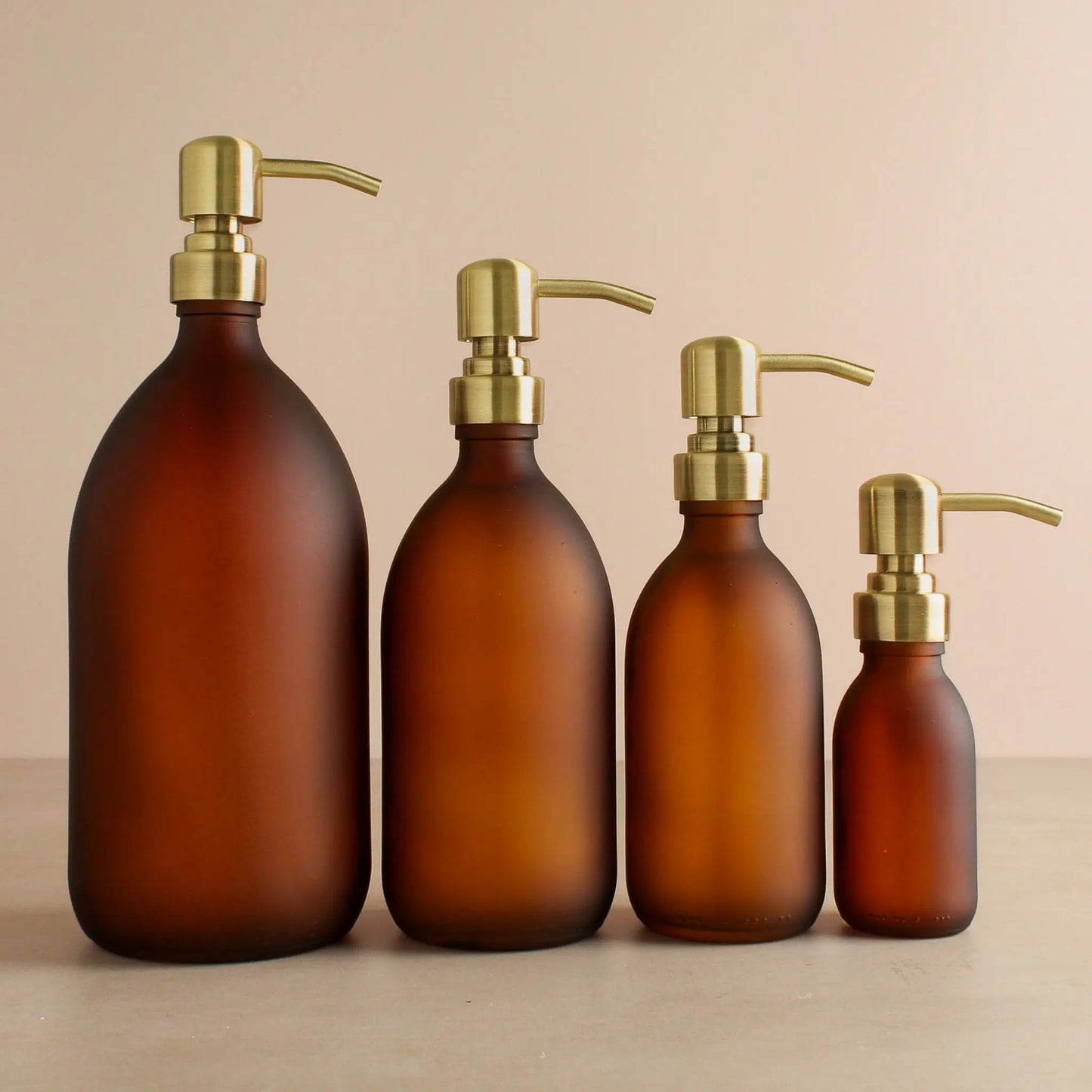 Frosted Amber Glass Dispenser Bottle With Gold Pump Namie Home